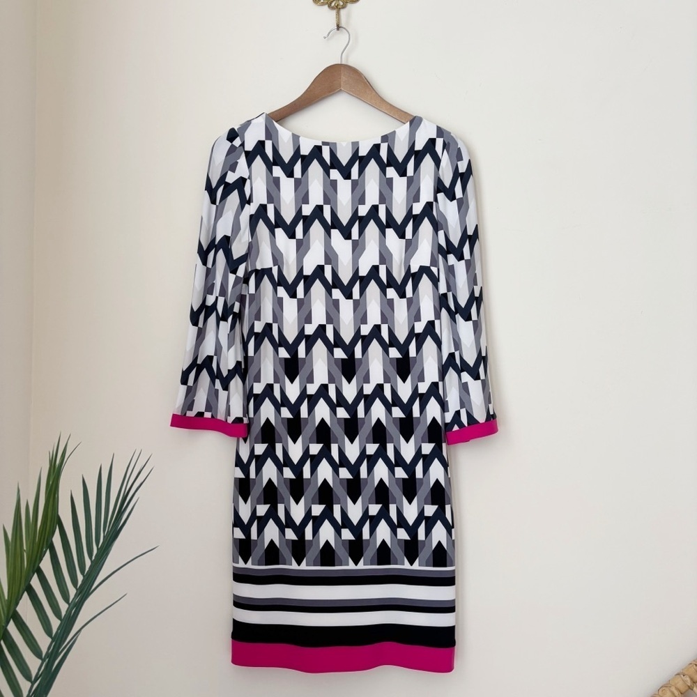 Joseph Ribkoff Mod Geo Print Boatneck Sheath Dress Sz 8